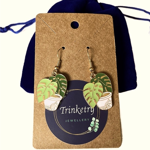 Monstera Plant Pot Earrings - Picture 1 of 2